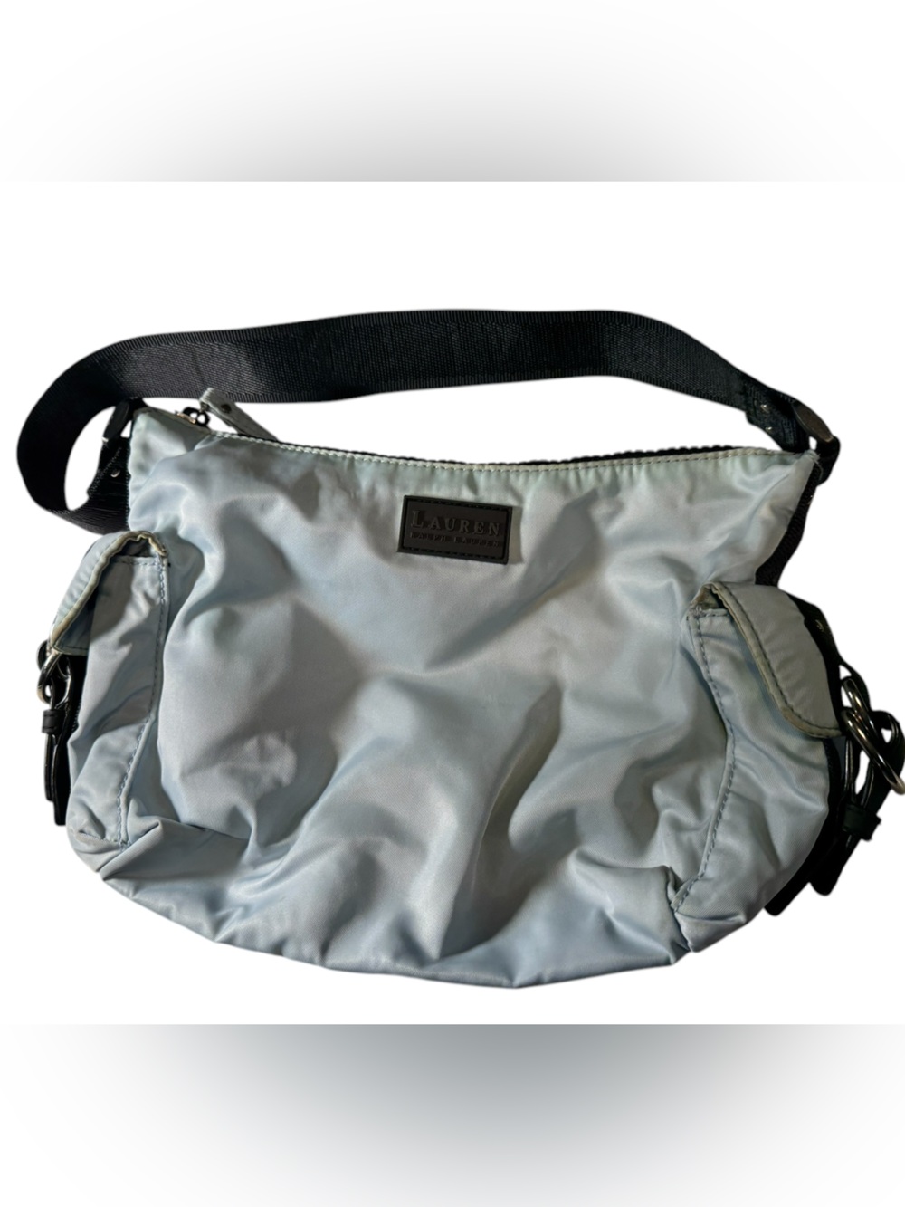 Lauren Ralph Lauren Light Blue Gray High End Nylon Shoulder Bag Purse